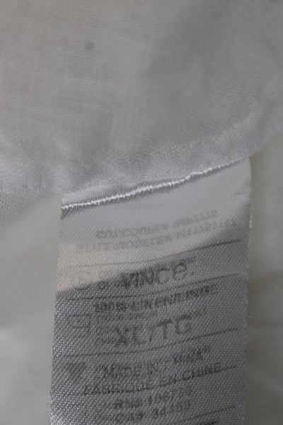 Vince Mens Button Front Long Sleeve Collared Linen Shirt White Size XL