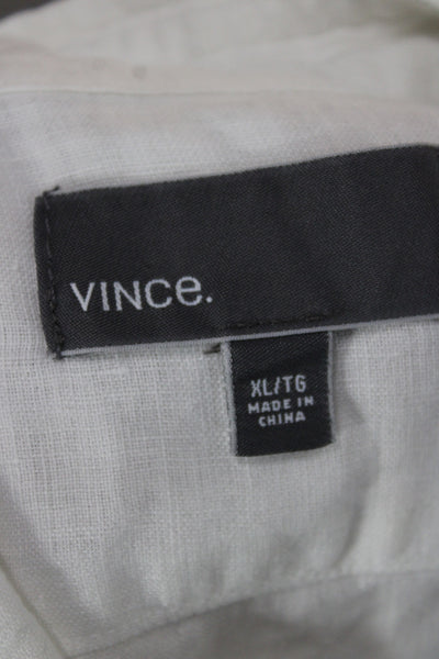 Vince Mens Button Front Long Sleeve Collared Linen Shirt White Size XL