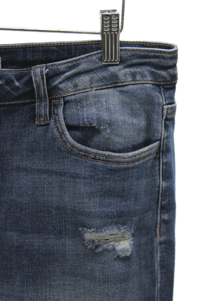Flying Monkey Womens Cropped Distressed Blue Mid Rise Cotton Jeans Size 30