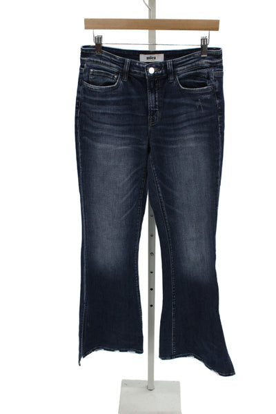 Mica Womens Flared Jeans Blue Mid Rise Cotton Blend Boho Inseam 33 Size 28