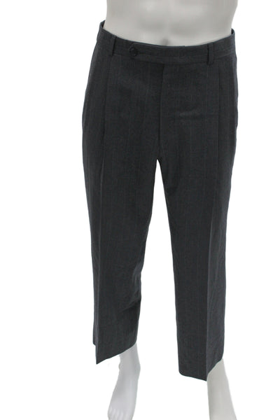Burberrys Mens Cropped Wool Striped Gray Pants Zip Closure Size 32