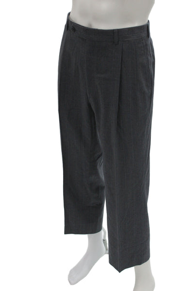 Burberrys Mens Cropped Wool Striped Gray Pants Zip Closure Size 32