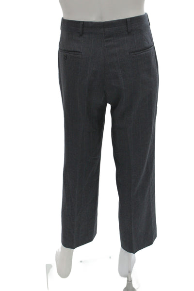 Burberrys Mens Cropped Wool Striped Gray Pants Zip Closure Size 32