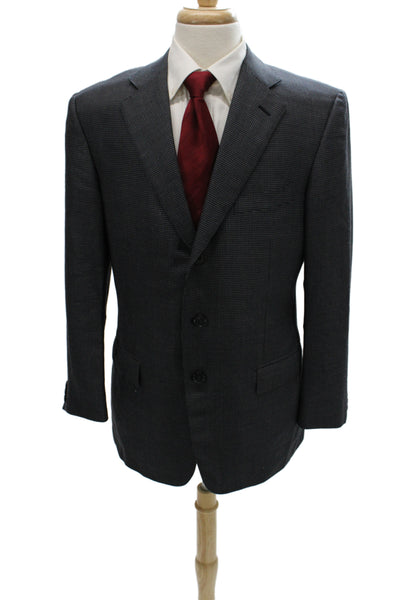 Ermenegildo Zegna Mens Gray Wool Check Suit Jacket Button Size 52