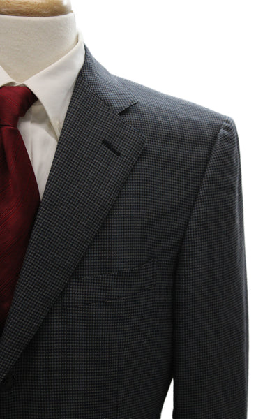 Ermenegildo Zegna Mens Gray Wool Check Suit Jacket Button Size 52