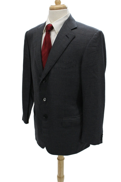 Ermenegildo Zegna Mens Gray Wool Check Suit Jacket Button Size 52