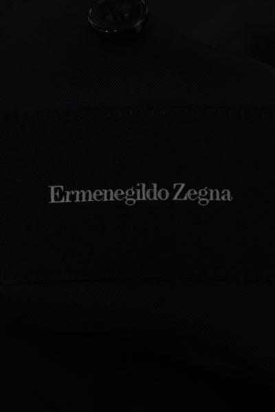 Ermenegildo Zegna Mens Gray Wool Check Suit Jacket Button Size 52