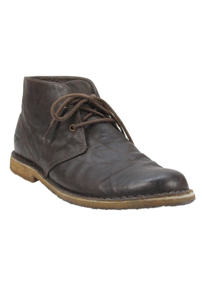 Ugg Mens Leather Lace Up Ankle Boots Dark Brown Size 10.5