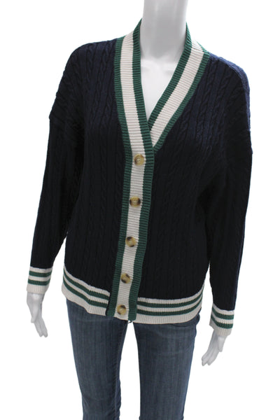 En Saison Unisex Cardigan Dark Blue Striped V-Neck Button Long Sleeve Size M