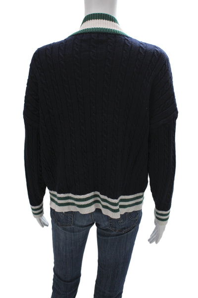 En Saison Unisex Cardigan Dark Blue Striped V-Neck Button Long Sleeve Size M