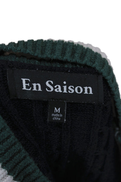 En Saison Unisex Cardigan Dark Blue Striped V-Neck Button Long Sleeve Size M