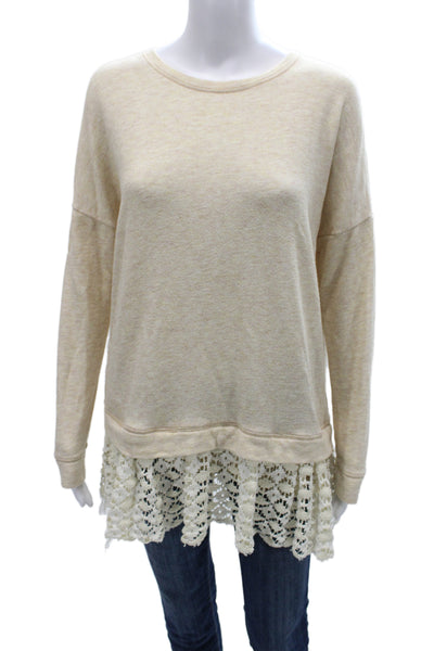 FP Beach Womens Bohemian Beige Pullover Crewneck Long Sleeve Polyester Size XS