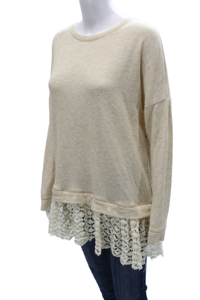 FP Beach Womens Bohemian Beige Pullover Crewneck Long Sleeve Polyester Size XS