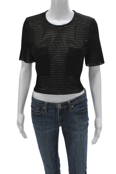 Zara Woman Womens Cropped Black Crew Neck T Shirt Short Sleeve Size M