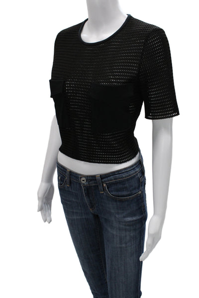 Zara Woman Womens Cropped Black Crew Neck T Shirt Short Sleeve Size M