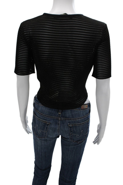 Zara Woman Womens Cropped Black Crew Neck T Shirt Short Sleeve Size M