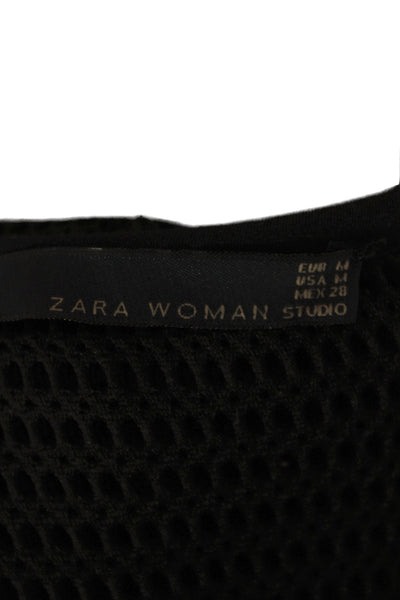 Zara Woman Womens Cropped Black Crew Neck T Shirt Short Sleeve Size M