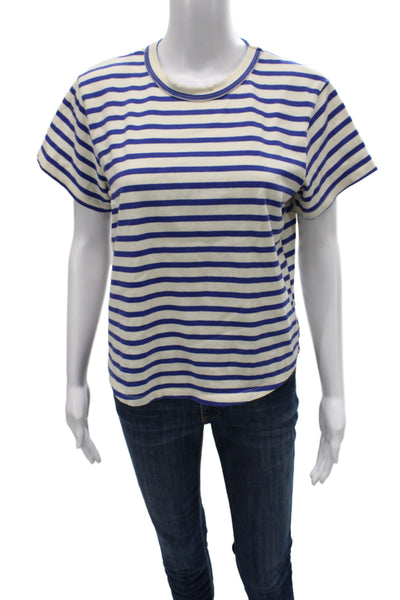 Tuckernuck Women Blue Striped Cotton Crewneck Short Sleeve Tee Nautical Size XS