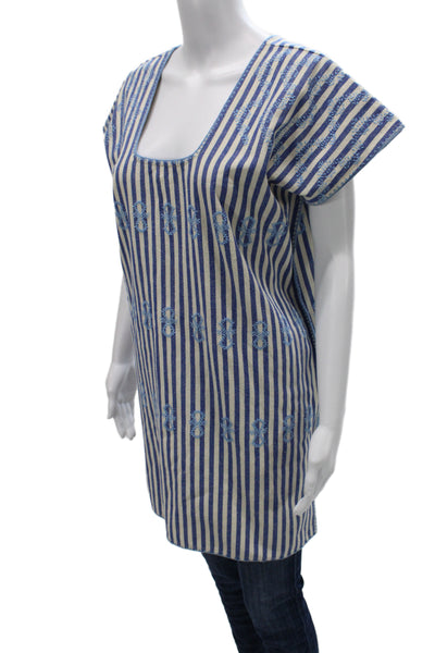 Tuckernuck Women Blue Striped Cotton Blend Square Neck Sleeveless Shift Size XS