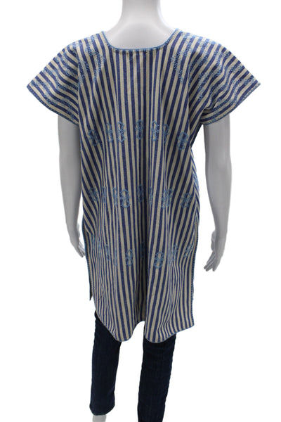 Tuckernuck Women Blue Striped Cotton Blend Square Neck Sleeveless Shift Size XS