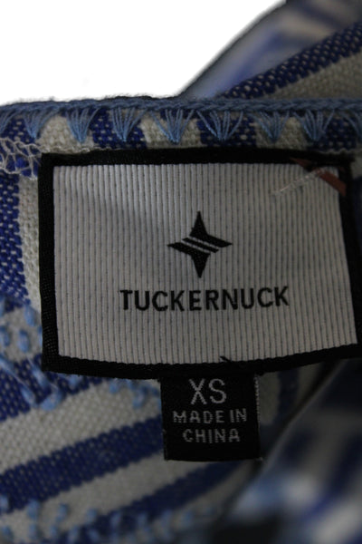 Tuckernuck Women Blue Striped Cotton Blend Square Neck Sleeveless Shift Size XS