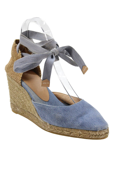 Castaner Women's Ankle Wrap Espadrille Wedge Sandals Blue Size 7
