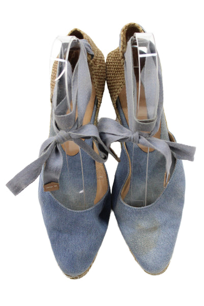 Castaner Women's Ankle Wrap Espadrille Wedge Sandals Blue Size 7