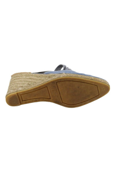 Castaner Women's Ankle Wrap Espadrille Wedge Sandals Blue Size 7