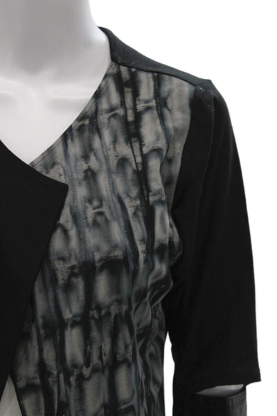 Rock N Karma Women Cardigan Black Rayon V Neck Geometric Long Sleeve Size M