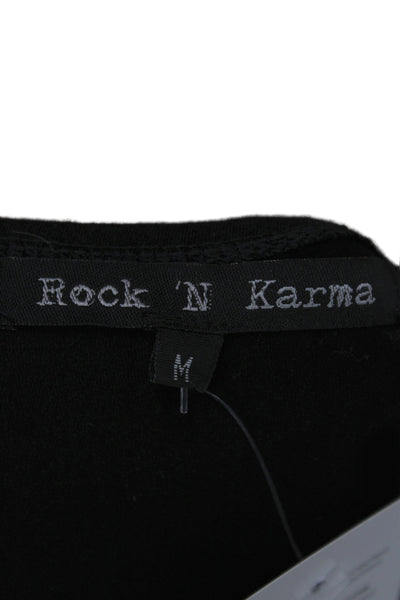 Rock N Karma Women Cardigan Black Rayon V Neck Geometric Long Sleeve Size M