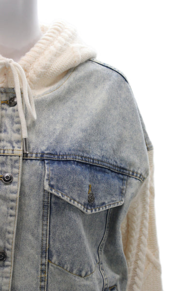 Elan Women Light Blue Cotton Button Long Sleeve 90s Jacket Size M