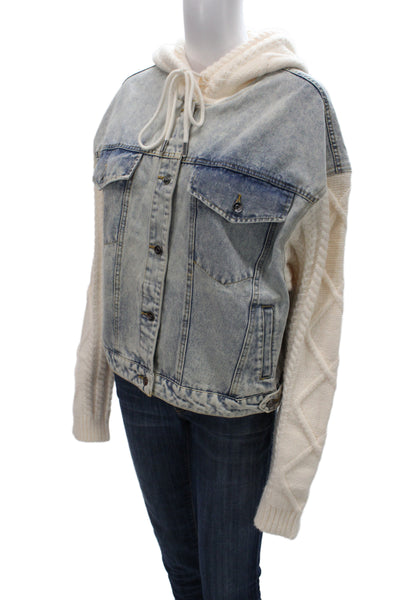 Elan Women Light Blue Cotton Button Long Sleeve 90s Jacket Size M