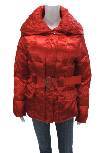 Oltre Womens Red Puffer Jacket Long Sleeve Buckle Polyester Size 6