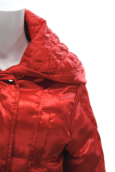 Oltre Womens Red Puffer Jacket Long Sleeve Buckle Polyester Size 6