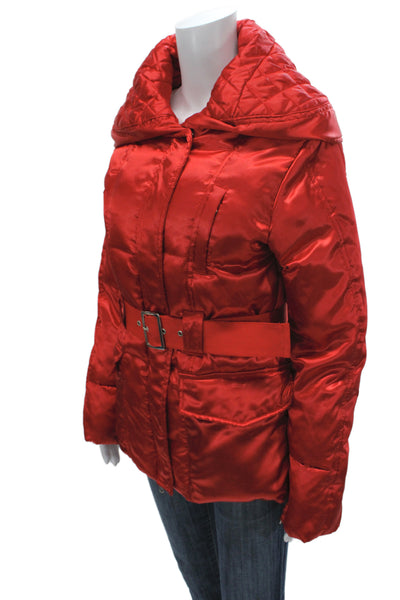 Oltre Womens Red Puffer Jacket Long Sleeve Buckle Polyester Size 6