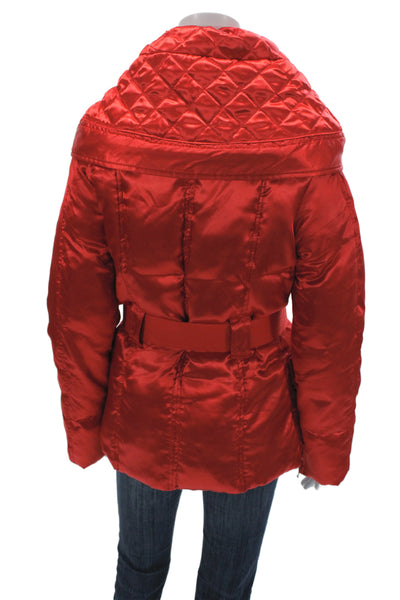 Oltre Womens Red Puffer Jacket Long Sleeve Buckle Polyester Size 6