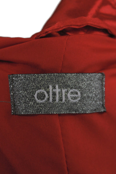 Oltre Womens Red Puffer Jacket Long Sleeve Buckle Polyester Size 6