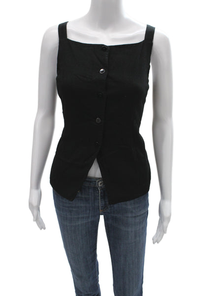 Wayf Women Basic Black Linen Blend Square Neck Sleeveless Tank Size S