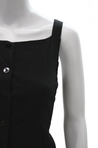 Wayf Women Basic Black Linen Blend Square Neck Sleeveless Tank Size S