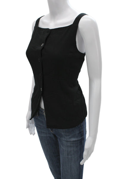 Wayf Women Basic Black Linen Blend Square Neck Sleeveless Tank Size S