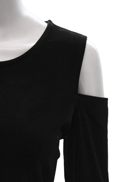 Tahari Women Basic Cold Shoulder Black 3/4 Sleeve T-Shirt Size M