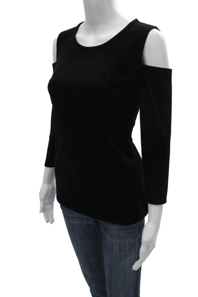 Tahari Women Basic Cold Shoulder Black 3/4 Sleeve T-Shirt Size M