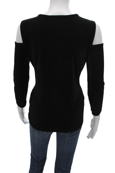 Tahari Women Basic Cold Shoulder Black 3/4 Sleeve T-Shirt Size M