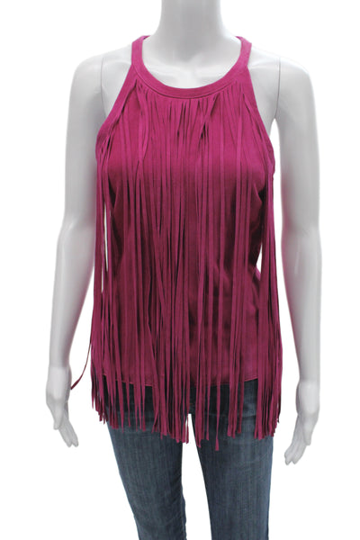 Bagatelle Women Tunic Tank Pink Leather Halter Sleeveless Zip Boho Size M