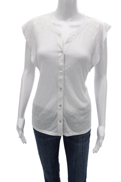 Nanette Nanette Lepore Women Basic Henley T-Shirt White Cap Sleeve Size M
