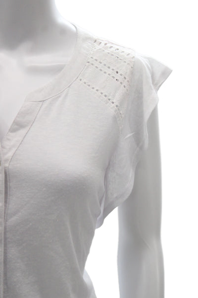 Nanette Nanette Lepore Women Basic Henley T-Shirt White Cap Sleeve Size M