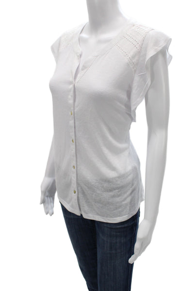 Nanette Nanette Lepore Women Basic Henley T-Shirt White Cap Sleeve Size M