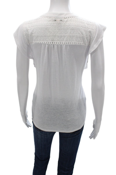 Nanette Nanette Lepore Women Basic Henley T-Shirt White Cap Sleeve Size M