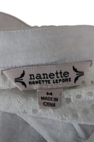 Nanette Nanette Lepore Women Basic Henley T-Shirt White Cap Sleeve Size M