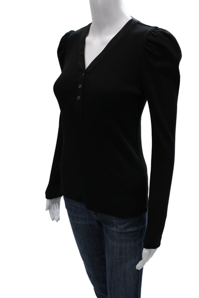 Elie Tahari Women Black V-Neck Long Sleeve Basic T-Shirt Size XS